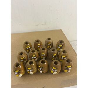 2" Macrame wooden barrel brown craft beads owls x 14 cottage core